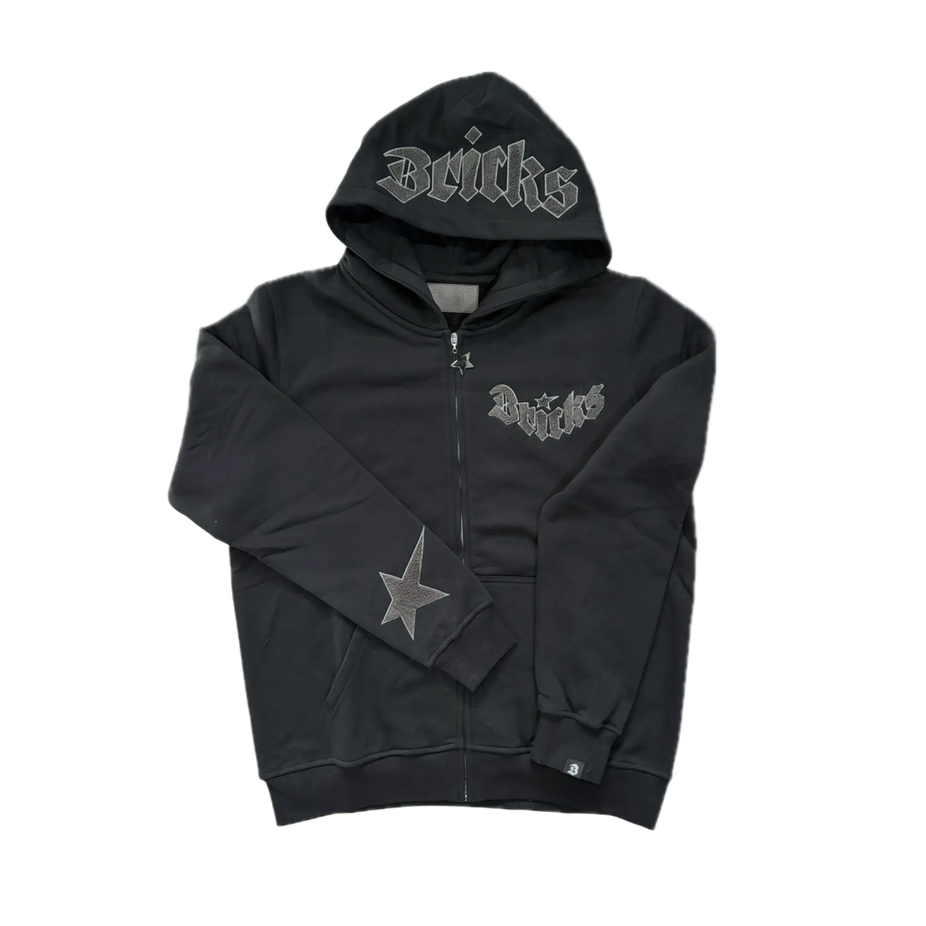 BRICKS BLACK ON BLACK ZIP UP